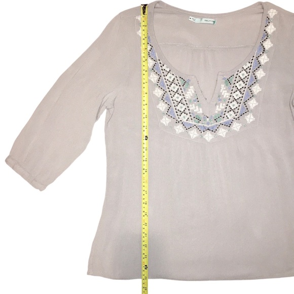 Aztec Beaded & Embroidered Peasant Boho Top Country Blue Gray Maurices Medium - Picture 13 of 15